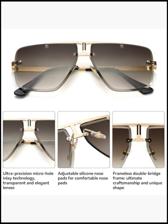 Rimless Oversized Square Sunglasses Trendy Metal Frameless UV400 main image 6